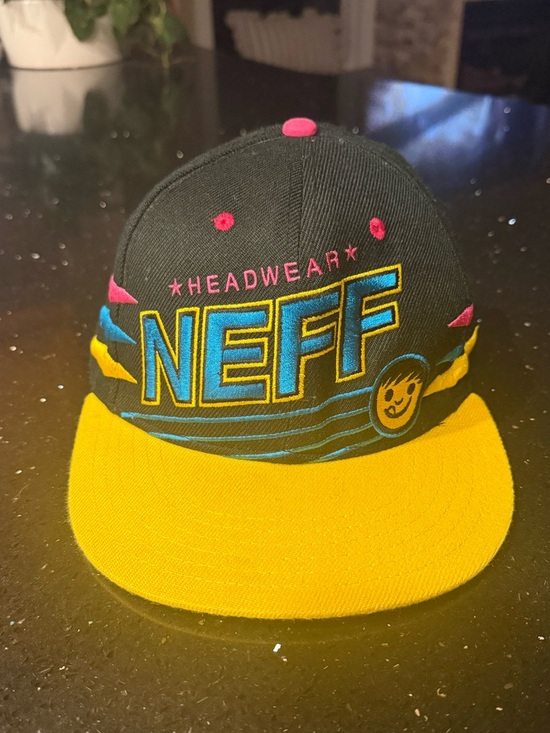 Neff Other - Neff Black Snapback Hat with Yellow Brim and Pink Accents